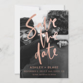 バラ金ゴールド書道フォト日付の保存 マグネット招待状 (正面)