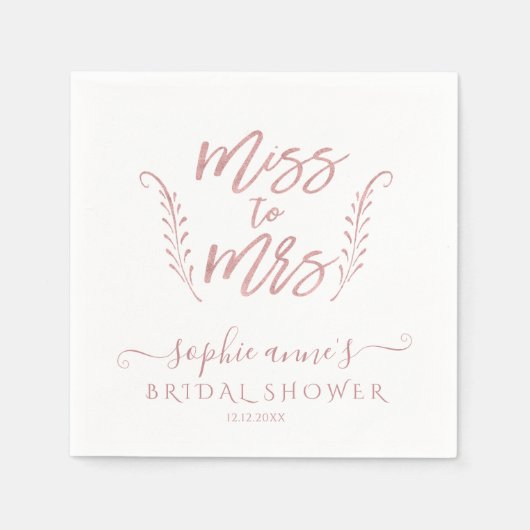 バラ金ゴールド書道ブライダルシャワーバチェロレッテ スタンダードカクテルナプキン (正面)