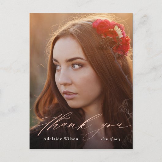 バラ金ゴールド書道写真卒業ありがとう ポストカード (正面)