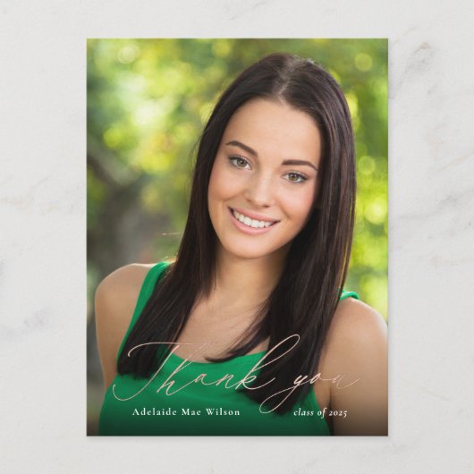 バラ金ゴールド書道写真卒業ありがとう ポストカード (正面)