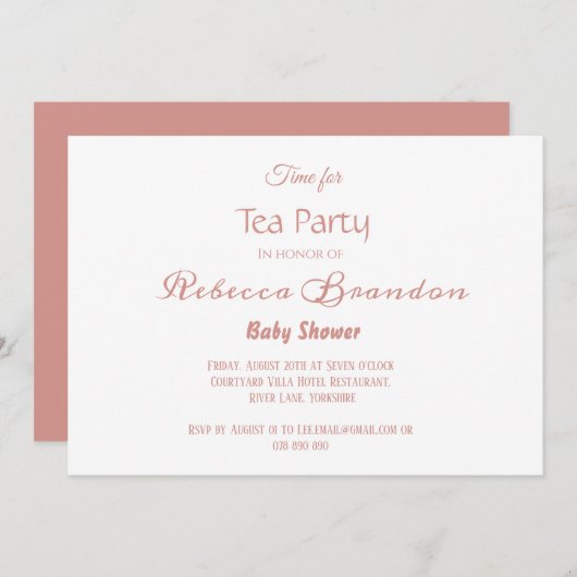 バラ金ゴールド書道赤ちゃんシャワー茶パーティー招待状 招待状 (正面/裏面)