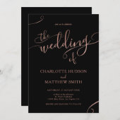 バラ金ゴールド書 |ブラック結婚式招待状 招待状 (正面/裏面)