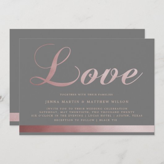 バラ金ゴールド書 |結婚式招待状 招待状 (正面/裏面)