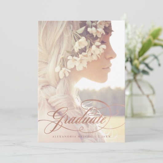 バラ金ゴールド書| 2枚の写真卒業パーティー 招待状 (スタンド正面)