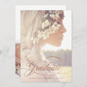 バラ金ゴールド書| 2枚の写真卒業パーティー 招待状 (正面/裏面)