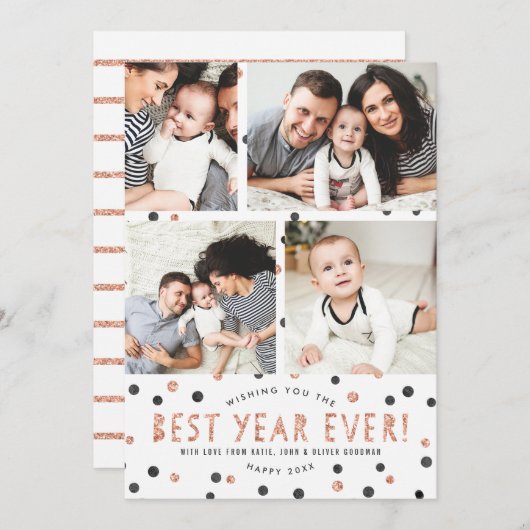 バラ金ゴールド最高の水玉模様年の恒例！フォトカード (正面/裏面)