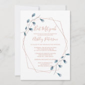 バラ金ゴールド枠水彩シックブルーバルミツワー 招待状 (正面)