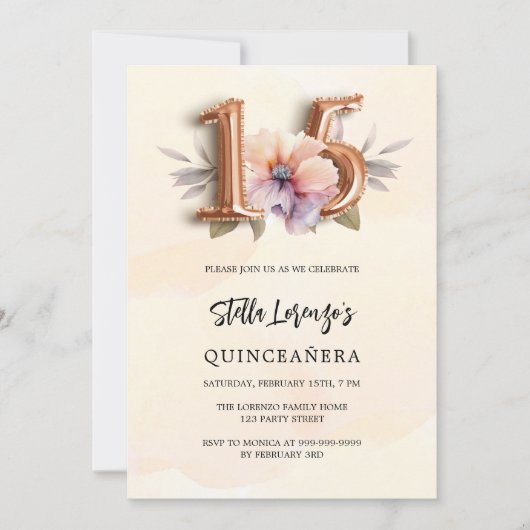 バラ金ゴールド桃フローラキンセアニェラ 招待状 (正面)