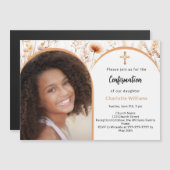 バラ金ゴールド桃花模様写真アーチ確認 マグネット招待状 (正面/裏面)