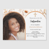 バラ金ゴールド桃花模様写真アーチ確認 マグネット招待状 (正面)