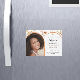 バラ金ゴールド桃花模様写真アーチ確認 マグネット招待状