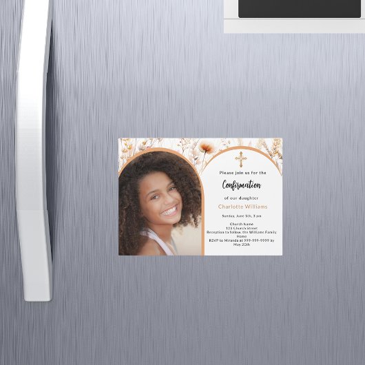 バラ金ゴールド桃花模様写真アーチ確認 マグネット招待状