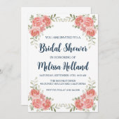 バラ金ゴールド植物モダンブライダルシャワー 招待状 (正面/裏面)