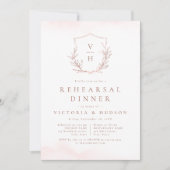 バラ金ゴールド植物モノグラムリハーサル夕食 招待状 (正面)