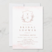 バラ金ゴールド植物冠モノグラムブライダルシャワー 招待状 (正面)