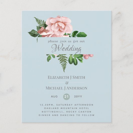 バラ金ゴールド植物学フローラ予算結婚式の招待 (正面)