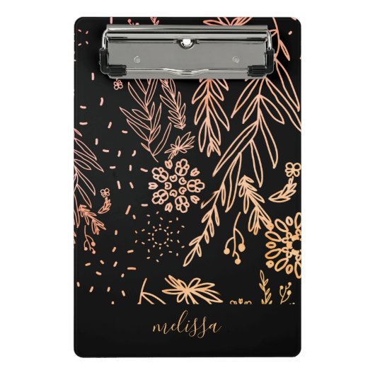 バラ金ゴールド植物性ドードルパターン署名 ミニクリップボード (正面)