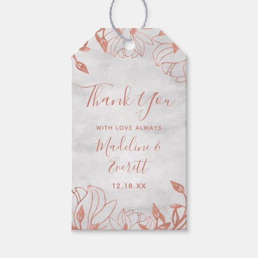 バラ金ゴールド植物性フローラグレイ結婚ズサンキューユー ギフトタグ (正面)