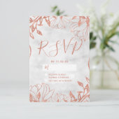 バラ金ゴールド植物性フローラグレーウェディングRSVP 出欠カード (スタンド正面)