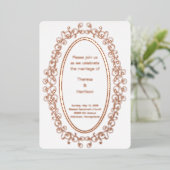 バラ金ゴールド楕円写真フレーム結婚式招待状 箔招待状 (立ち正面)