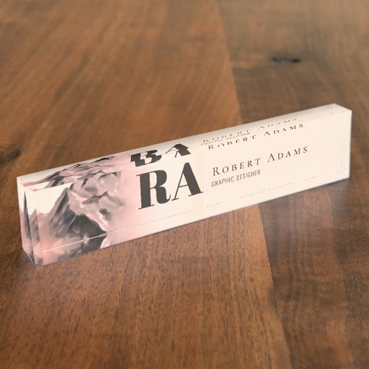 バラ金ゴールド水の色の山の抽象芸術モノグラム デスクネームプレート (側面)