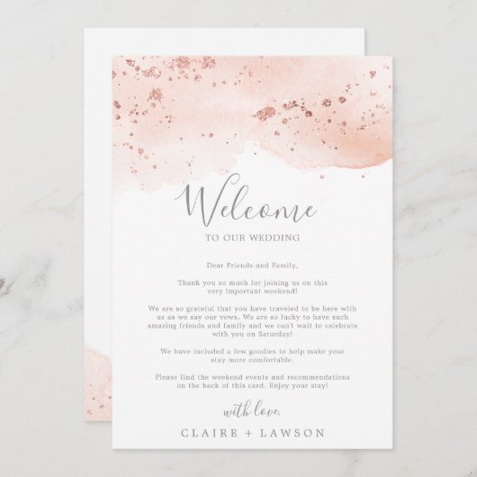 バラ金ゴールド水の色ウェルカムレター&旅程 (正面/裏面)