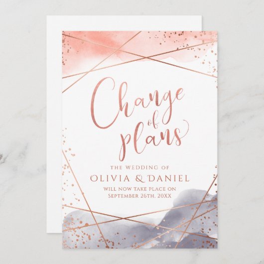 バラ金ゴールド水の色プランの幾何学的な変更 招待状 (正面/裏面)