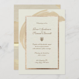 バラ金ゴールド水彩ブラシストローク結婚のインビタット 招待状