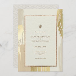 バラ金ゴールド水彩ブラシストローク結婚の 招待状