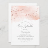 バラ金ゴールド水彩ベビー散布 招待状 (正面/裏面)