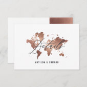 バラ金ゴールド水彩世界地図結婚の詳細 出欠カード (正面/裏面)