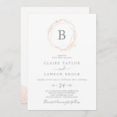 バラ金ゴールド水彩幾何モノグラム結婚ズ 招待状 (正面/裏面)