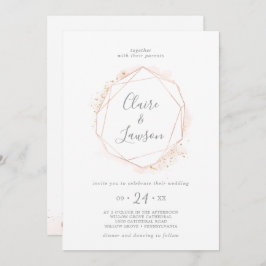 バラ金ゴールド水彩幾何リース結婚ズ 招待状