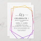 バラ金ゴールド水彩幾何学模様祝 招待状 (正面/裏面)