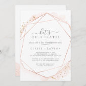 バラ金ゴールド水彩幾何学模様祝 招待状 (正面/裏面)