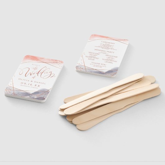 バラ金ゴールド水彩幾何結婚式 プログラム ハンドファン (組立なし)