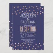 バラ金ゴールド水玉模様とライトネービーブルー披露宴 招待状 (正面/裏面)