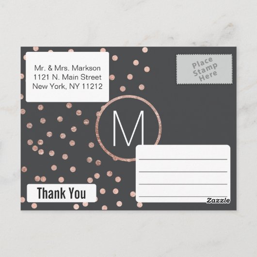 バラ金ゴールド水玉模様と木炭ブラック感謝していヤウス ポストカード (裏面)