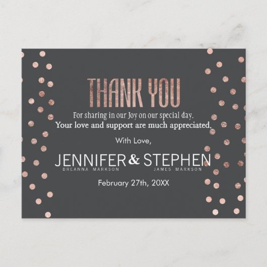 バラ金ゴールド水玉模様と木炭ブラック感謝していヤウス ポストカード (正面)