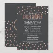 バラ金ゴールド水玉模様チャコールブラックブライダルシャワー 招待状 (正面/裏面)