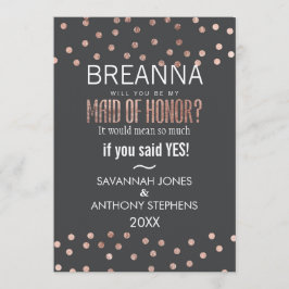 バラ金ゴールド水玉模様チャコールブラックメイド・オブ・オーナー（花嫁付き添い人） 招待状