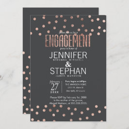 バラ金ゴールド水玉模様及びチャコールグレー婚約 招待状
