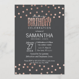 バラ金ゴールド水玉模様及びチャコールブラック誕生日 招待状