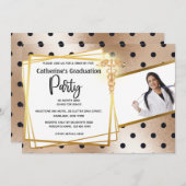 バラ金ゴールド水玉模様DIY写真カドゥセウス卒業 招待状 (正面/裏面)