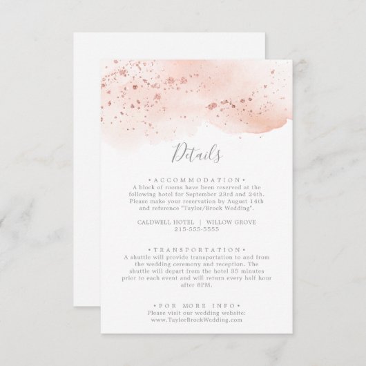 バラ金ゴールド水色の結婚詳細エンクロージャカード エンクロージャーカード (正面/裏面)