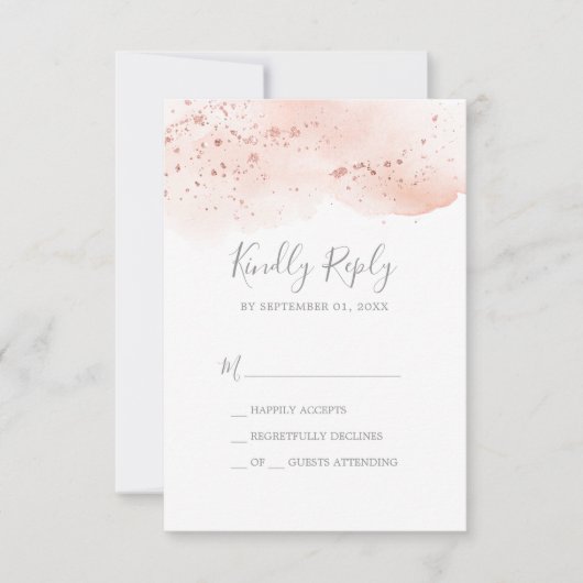 バラ金ゴールド水色シンプルRSVPカード 出欠カード (正面)