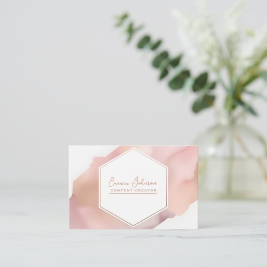 バラ金ゴールド水色六角 名刺 (スタンド正面)