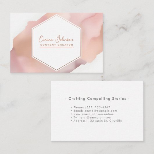 バラ金ゴールド水色六角 名刺 (正面/裏面)