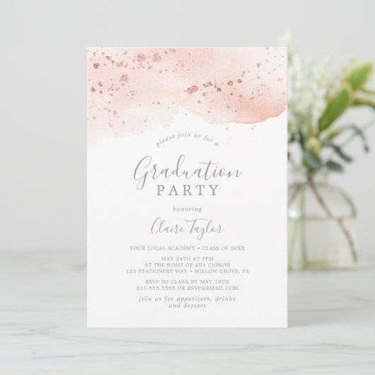 バラ金ゴールド水色幾何学卒業パーティー 招待状 (スタンド正面)