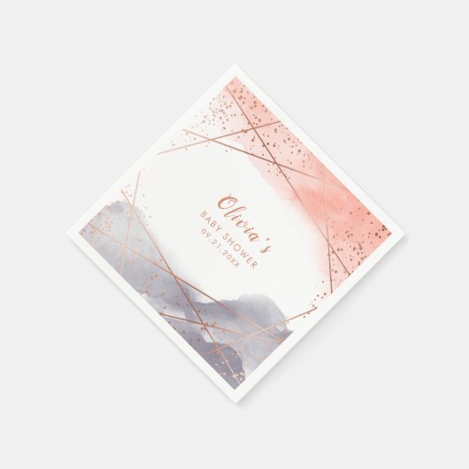 バラ金ゴールド水色幾何学赤ちゃんシャワー スタンダードカクテルナプキン (角)
